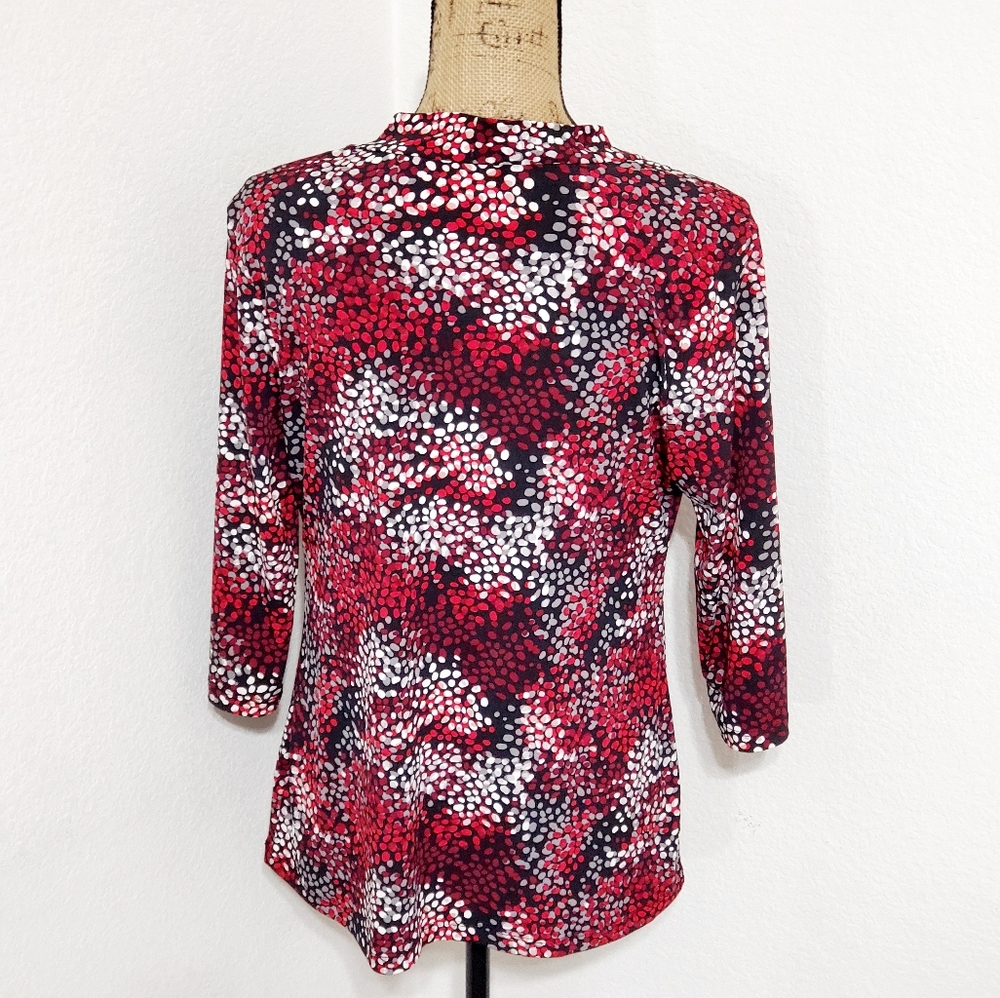 Black and Red static abstract print tunic top drape neck 3/4 length sleeves Med - Picture 5 of 5